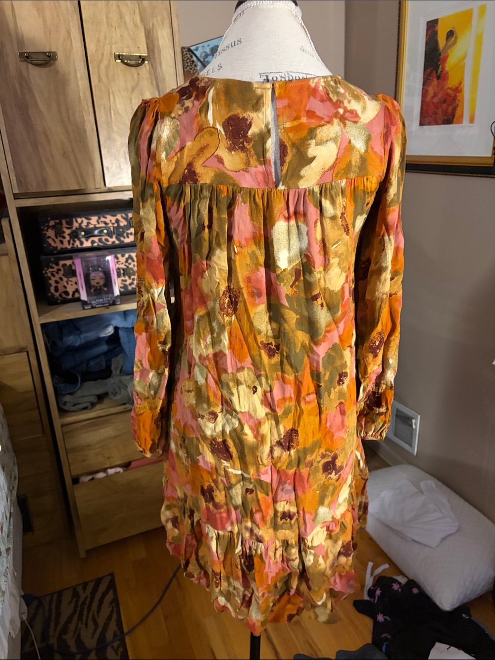 Floral Smocked Long-Sleeve Mini Dress - Multicolor - Small - Picture 3 of 5